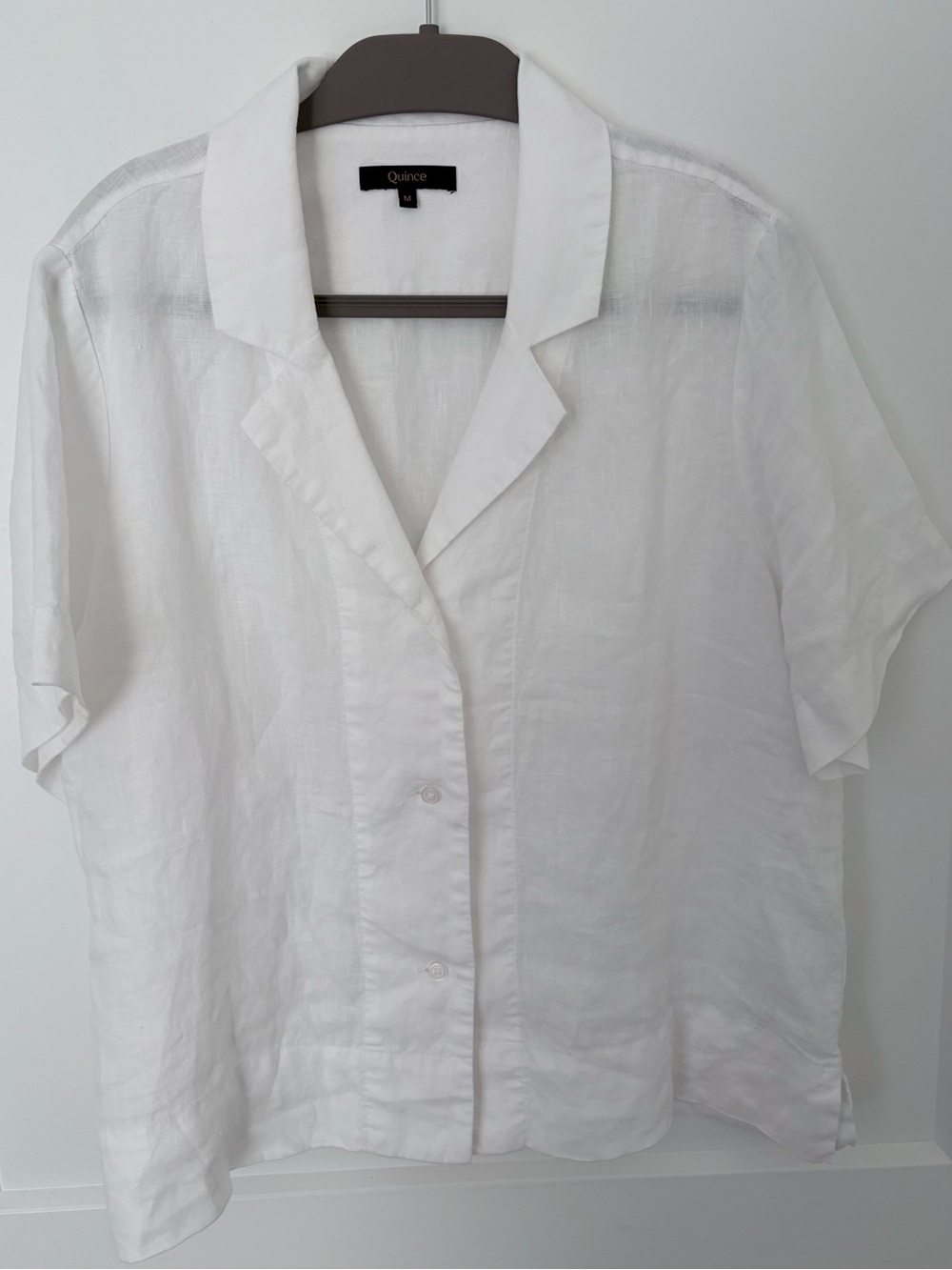 Quince White Short-Sleeve Linen Button-Down Shirt